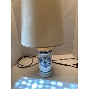 Vintage 1970's Blue Floral Lamp complete with shade excellent Country Cabin